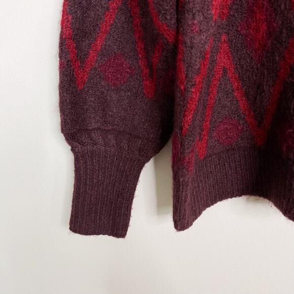 A New Day Fairisle Cozy Soft Sweater Fuzzy Burgundy Red XSmall XS Womens Crew - Picture 5 of 9